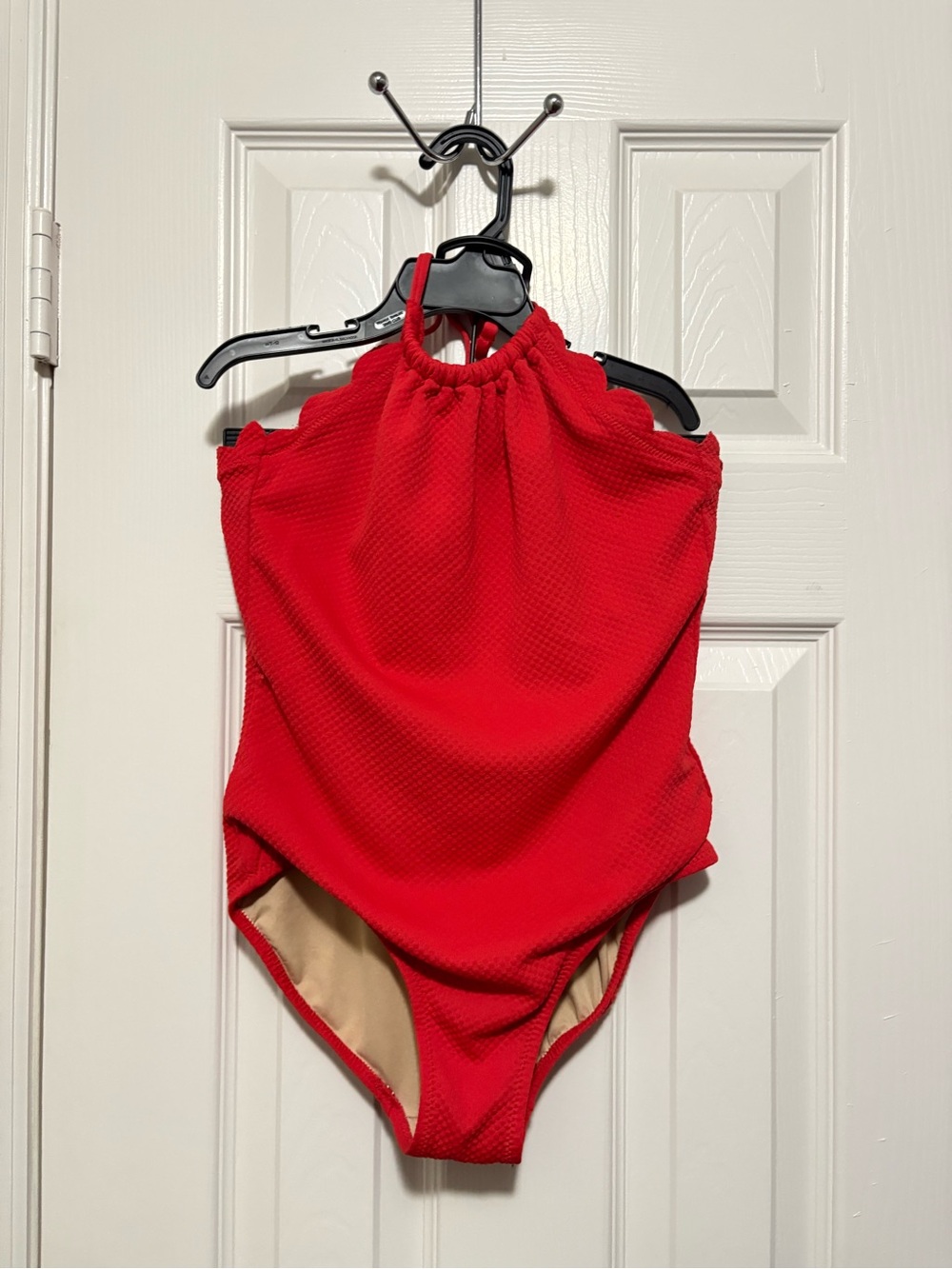 Pre-owned Old Navy Girls Scalloped One‑Piece Swimsuit  Watermelon Red/Size L